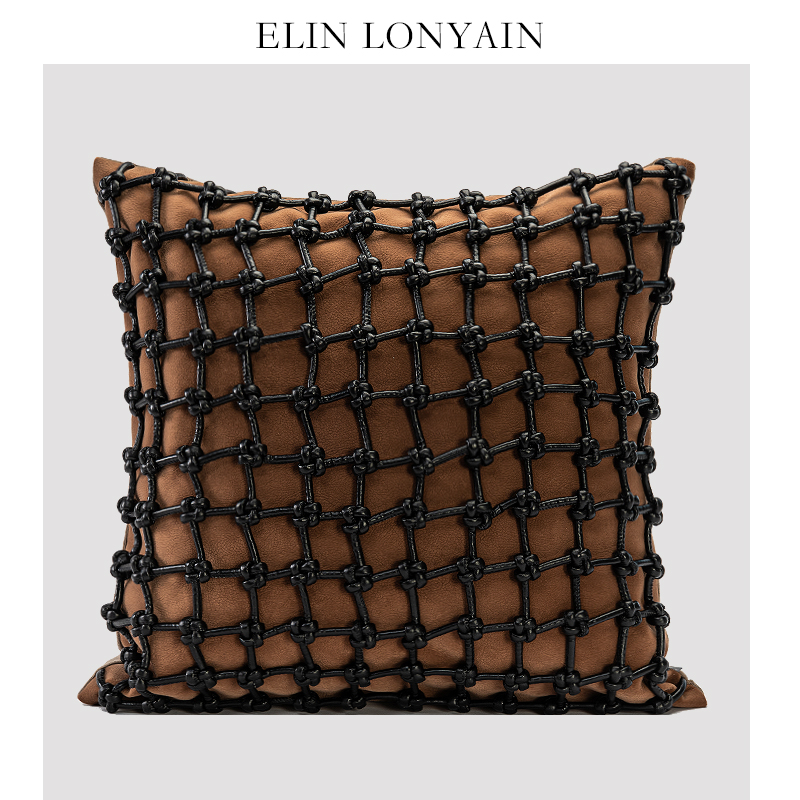 ELINLONYAIN橘色植绒编织抱枕