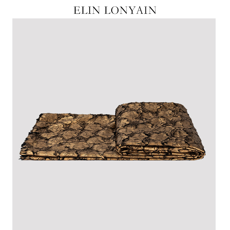 ELIN LONYAIN现代简约金色矿岩裂纹肌理搭毯样板房床品床尾毯披毯