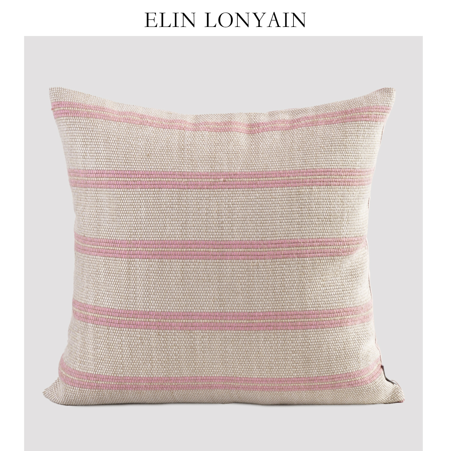 粉色条纹肌理亚麻羊毛混纺抱枕