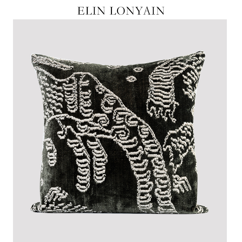 ELINLONYAIN墨绿色虎纹割绒抱枕
