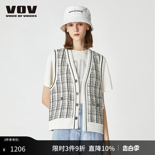 vov小香风马甲秋季 女士复古休闲格纹马甲61123250062 新品