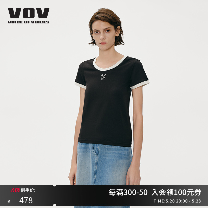 vovT恤2024夏季新品女士简约撞色字母刺绣休闲T恤61142405011 女装/女士精品 T恤 原图主图