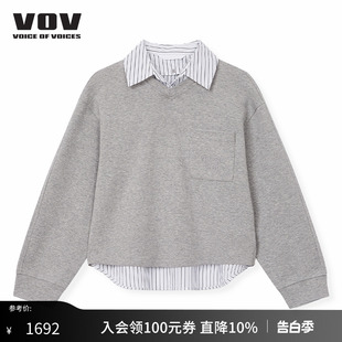 卫衣61141401056 女士休闲舒适假两件衬衫 新品 vov卫衣2024春季