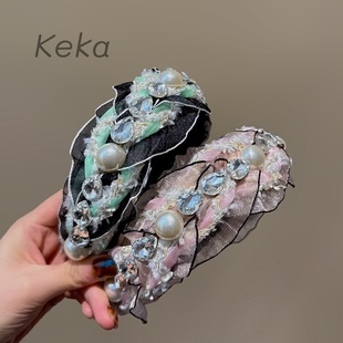 新款褶皱花边蕾丝水钻发箍女高级感外出巴洛克头箍女洗脸压发发饰