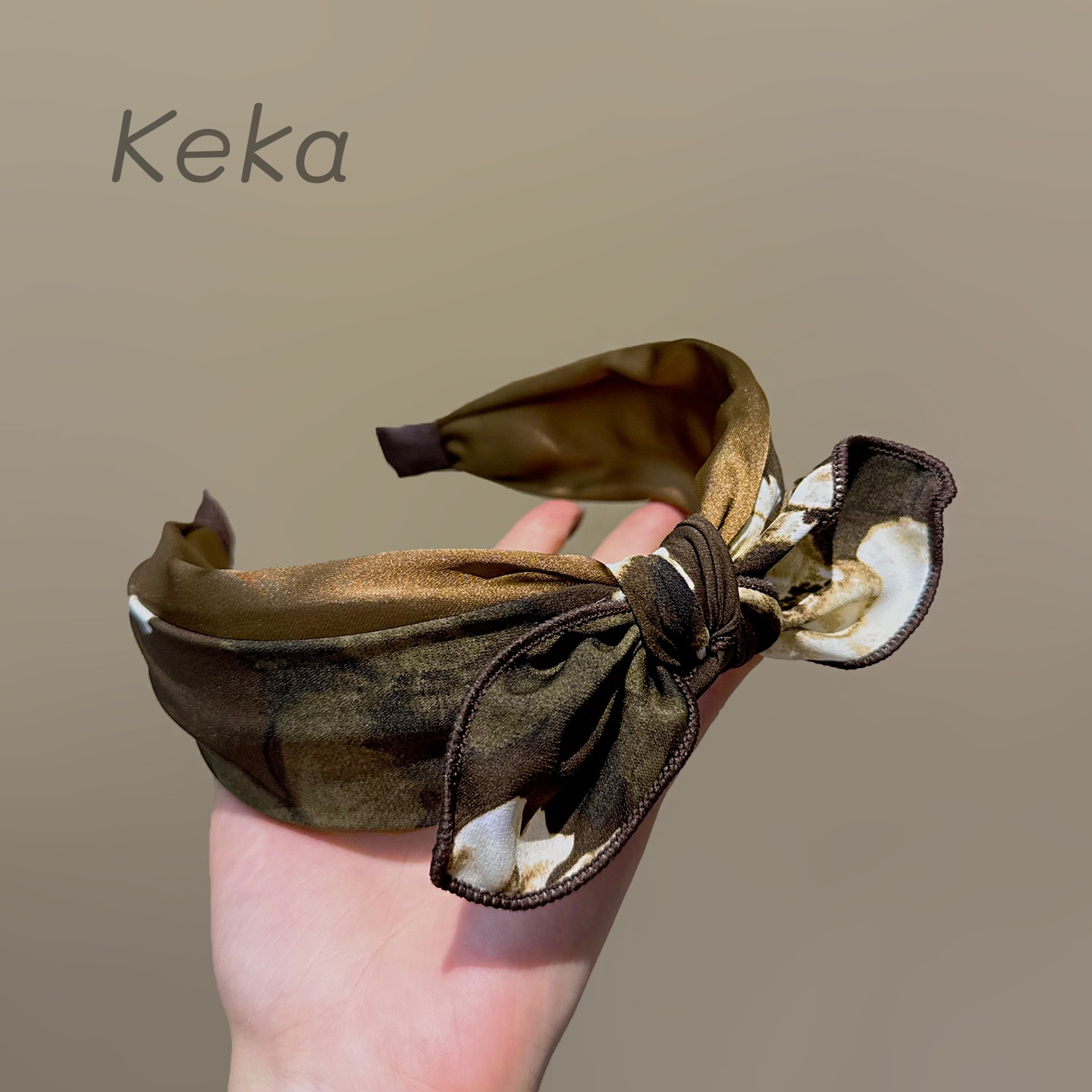 新款军绿拼花兔耳朵发箍