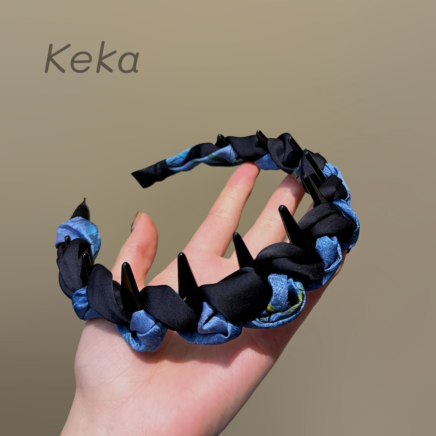 气质蓝色麻花发箍女带齿高颅顶蓝色系防滑头箍甜美显发量多发饰