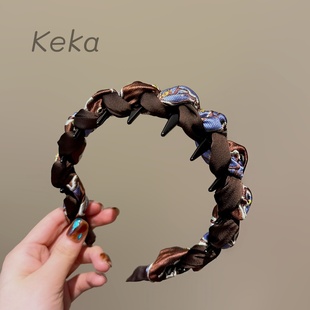 韩国缎面拼花色高级辫子发箍女高颅顶防滑带齿头箍不勒头复古发饰