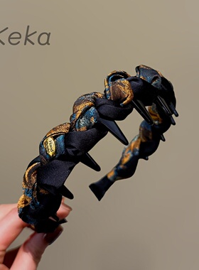 复古高级感扎染黄色发箍女布艺气质带齿防滑波浪头箍压发发卡头饰