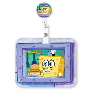 可爱搞怪出餐海绵宝宝硬壳可伸缩夹扣工作证护士胸牌易拉扣医生证件工牌保护壳卡套门禁卡横板ins学生胸卡夹