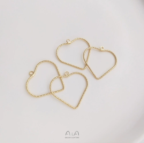 Подвеска, серьги в форме сердца ручной работы, аксессуары, 14 карат, золотой цвет