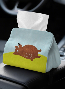 趴坡小熊可爱车载纸抽盒车载式设计车用扶手箱纸巾盒加绑带A25
