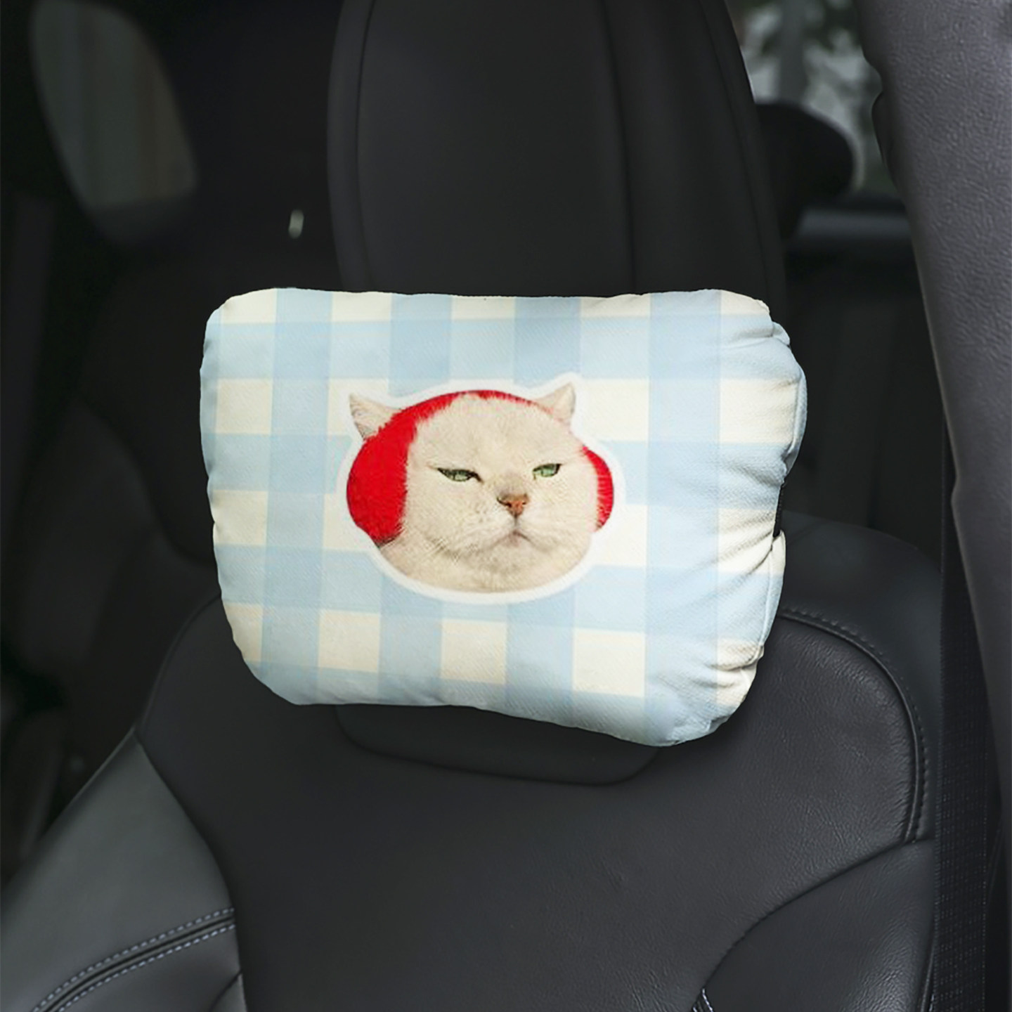 耳机猫三连可爱汽车座椅头枕 车载护颈枕 车用多功能车内枕头A65