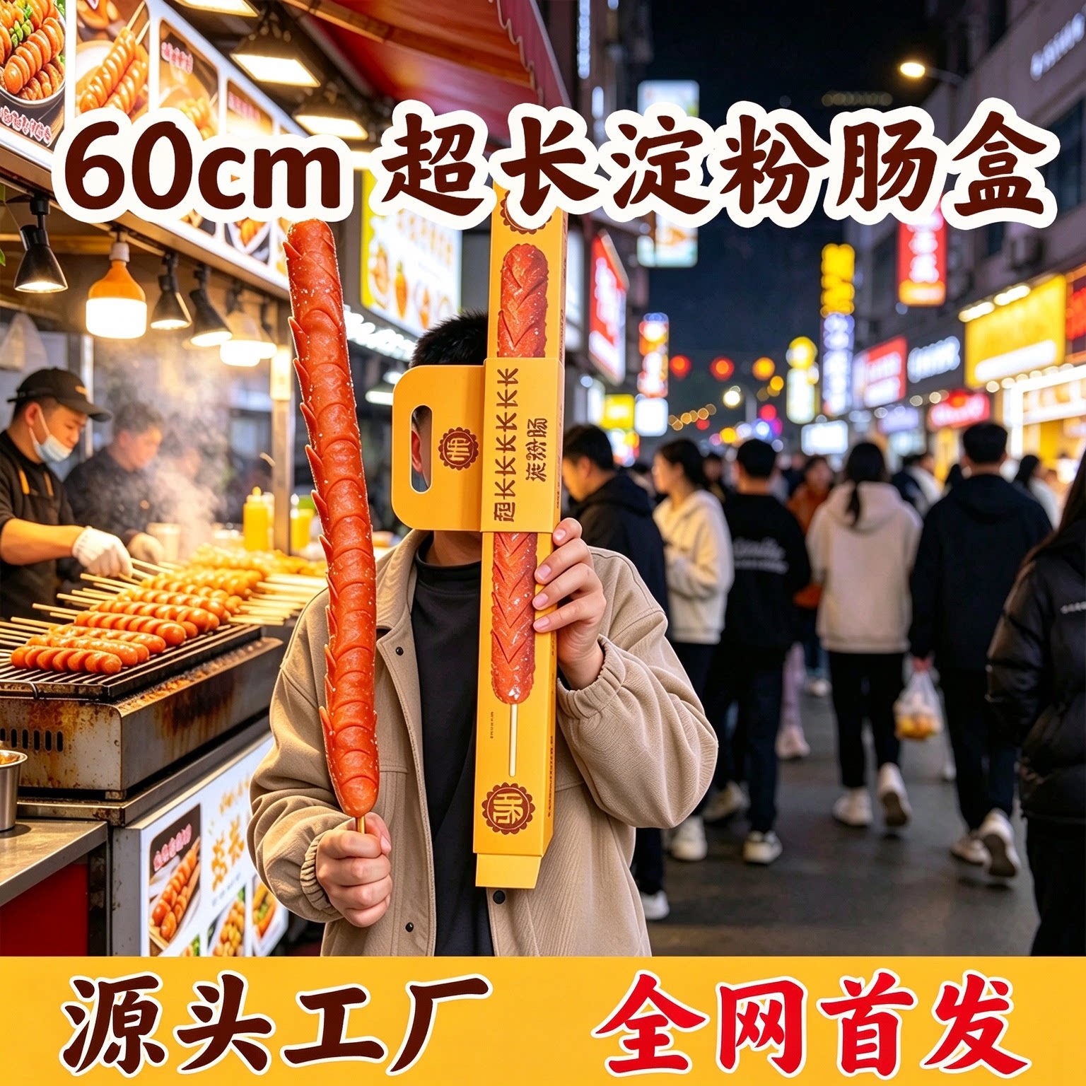 超长长长淀粉肠包装盒手提式60cm一次性打包盒子空盒包装盒内托