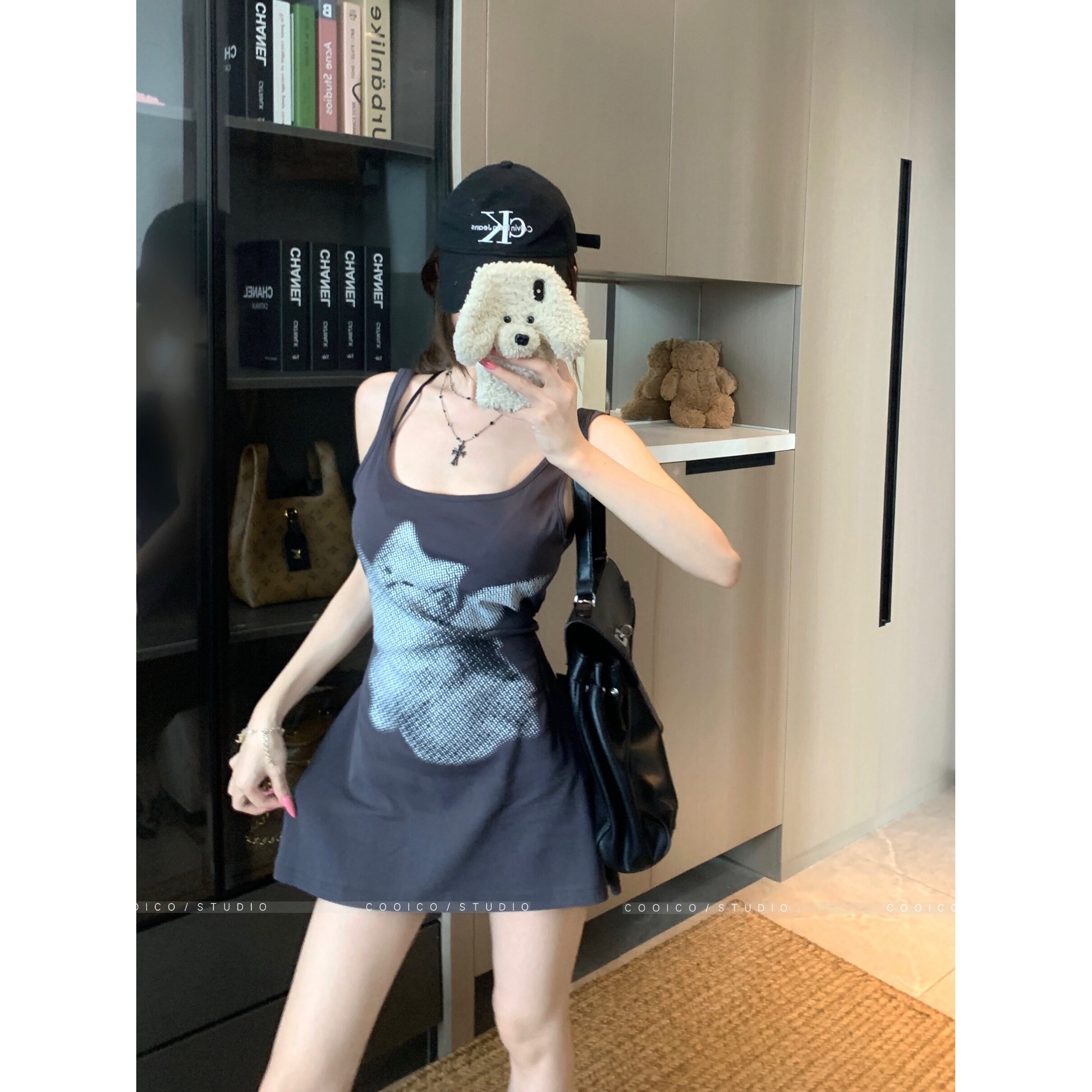 纯欲性感猫咪印花吊带连衣裙女夏季2026新款气质收腰显瘦背心短裙