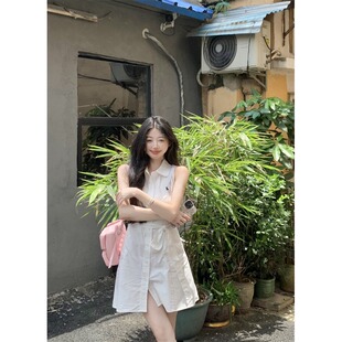 法式初恋白色无袖连衣裙女夏季2025气质翻领修身通勤显瘦短款裙子