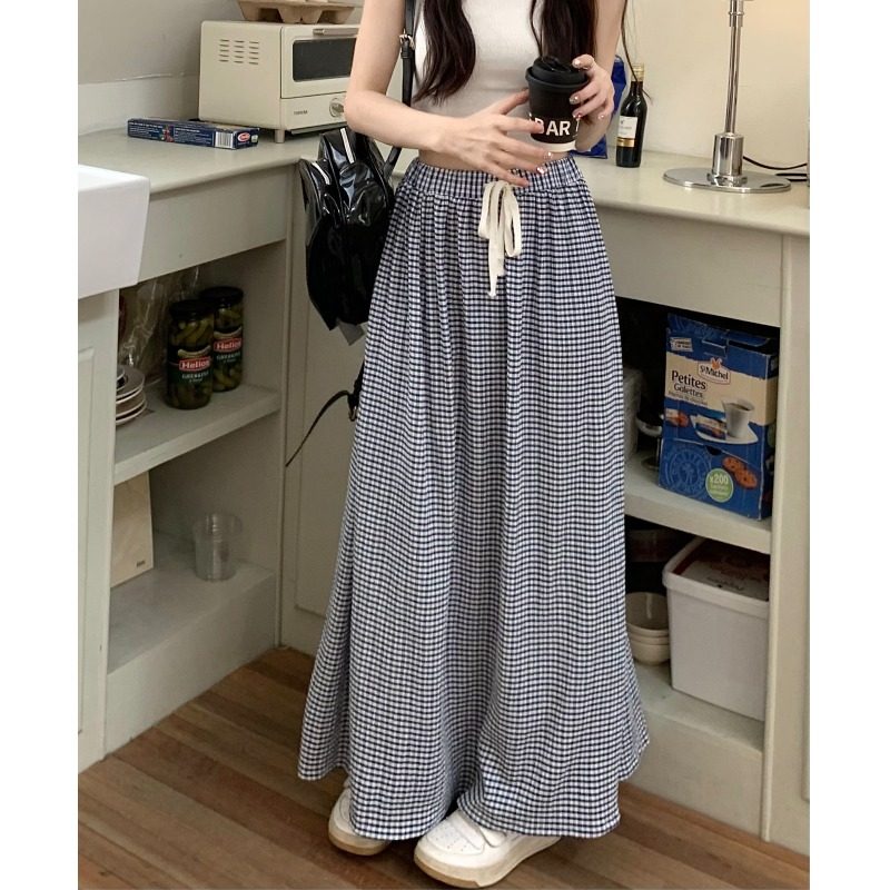 高腰半身裙女春秋款2026年新款超火裙子法式垂坠感时尚格子长裙潮