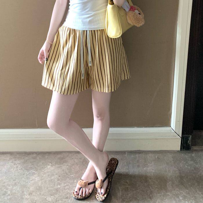 夏季条纹小狗宽松薄款睡短裤女