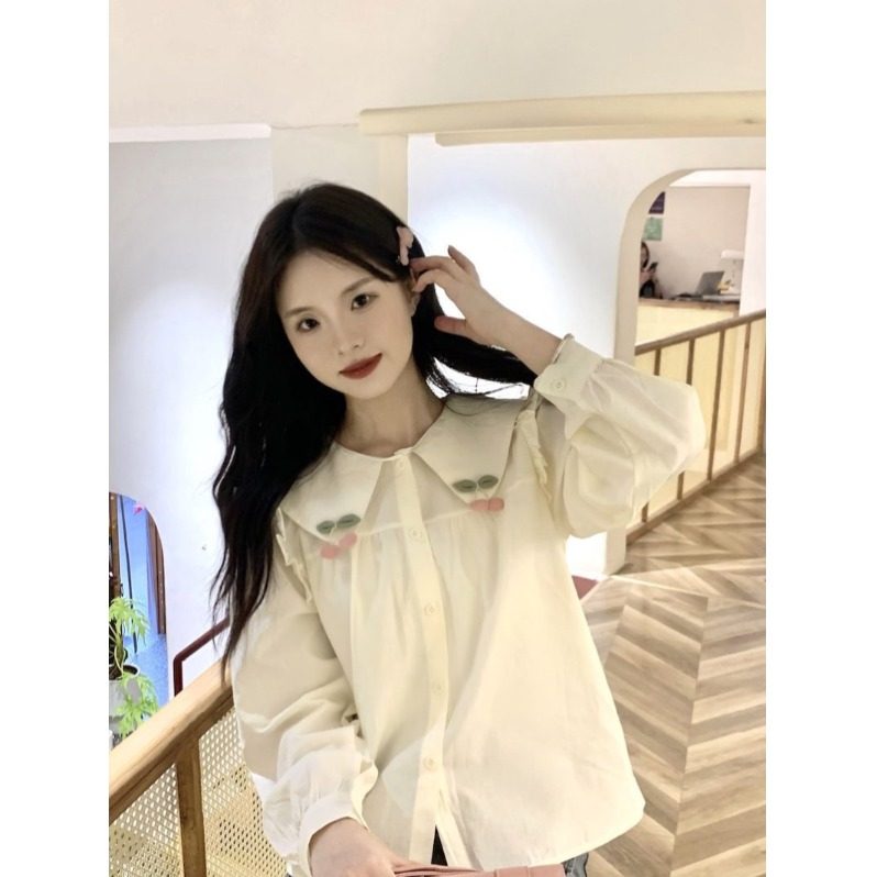 法式甜美少女娃娃领樱桃长袖衬衫