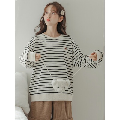 纯棉卫衣套头条纹百搭上衣女