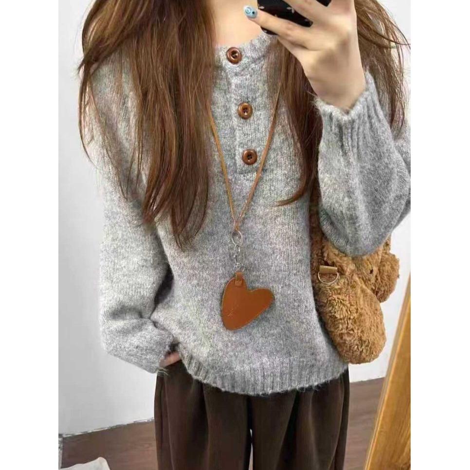 灰色套头软糯毛衣女2025新款