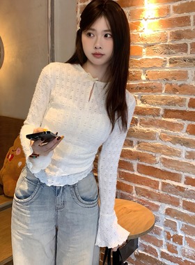 韩系2025纯欲蕾丝镂空打底衫女秋冬设计感小众内搭T恤上衣