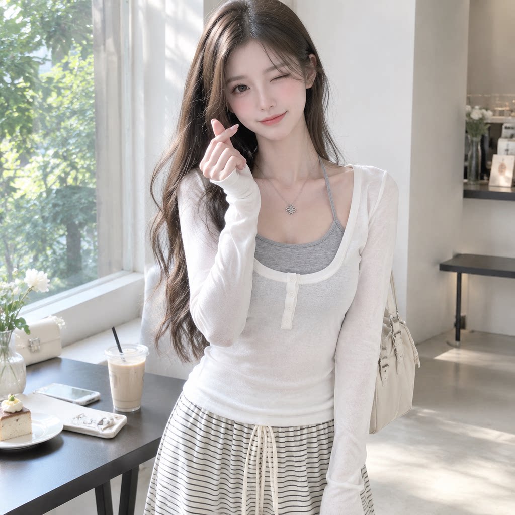 美式复古辣妹防晒T恤两件套