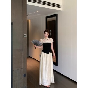 新中式气质甜美撞色蕾丝立领短袖t恤女2026夏季新款温柔优雅上衣