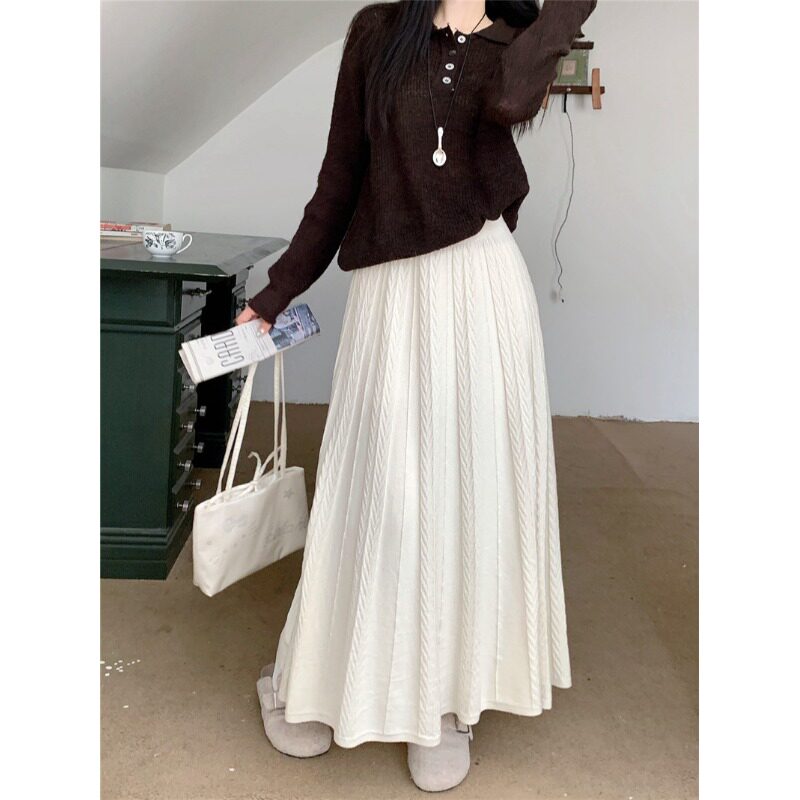 秋冬百褶裙学院风中长款显瘦长裙半身裙高腰2026新款针织裙子