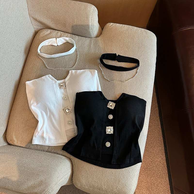 黑色气质辣妹钉钻抹胸背心女春夏内搭外穿带胸垫围脖裹胸无袖上衣