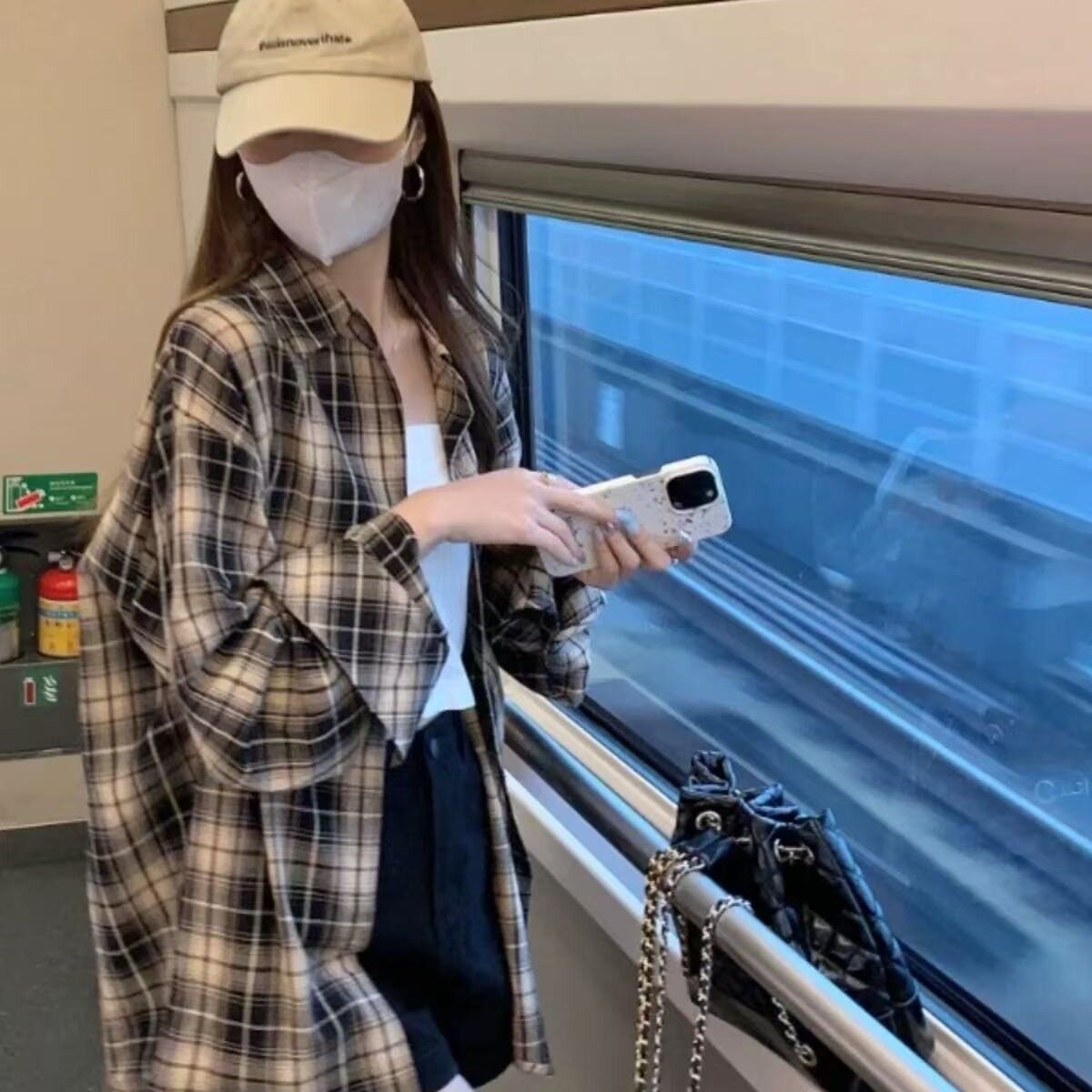 2026春秋美式格纹格子衬衫叠穿宽松清新百搭休闲学生学院衬衣外套
