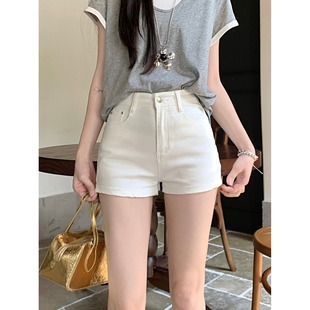白色显瘦牛仔裤女装美式辣妹风复古夏季高腰百搭包臀大码短裤热裤