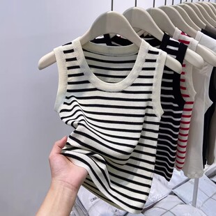 黑白条纹针织吊带小背心女夏季2026新款修身外穿无袖打底内搭上衣