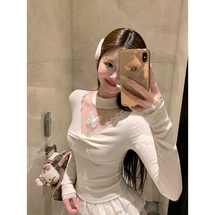 甜美蕾丝针织衫 内搭2025春季 法式 女纯欲法式 网红上衣 新春新品 修身