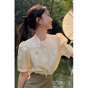 旗袍改良新中式国风上衣设计感女小众夏季高级感法式复古短袖衬衫