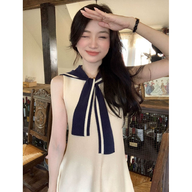 法式气质无袖连衣裙夏蝴蝶结绑带新款温柔甜美女生a字短裙小香风