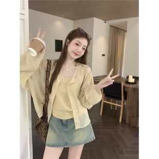 黄色衬衣夏季新款宽松微透防晒衬衫女款冰丝小开衫外套夏天薄上衣