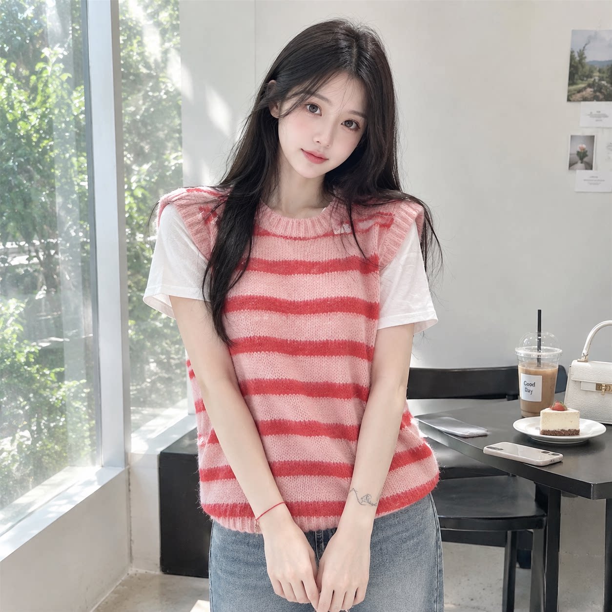 秋冬新款设计感条纹针织马甲女