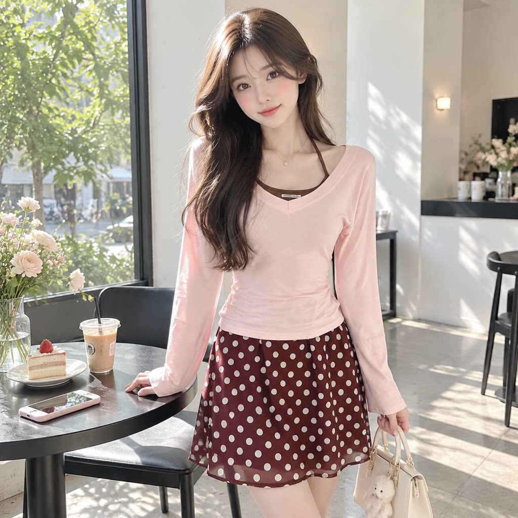 韩系慵懒叠穿背心两件套女秋显瘦