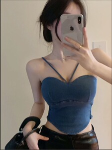 甜辣牛仔吊带背心女外穿夏季裹胸内搭性感纯欲辣妹挂脖上衣纯欲风