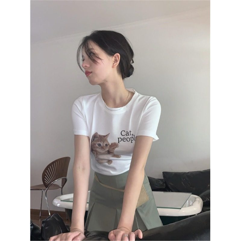 新款纯棉韩版学院风短款高街上衣高腰百搭小个子短袖显瘦t恤女ins