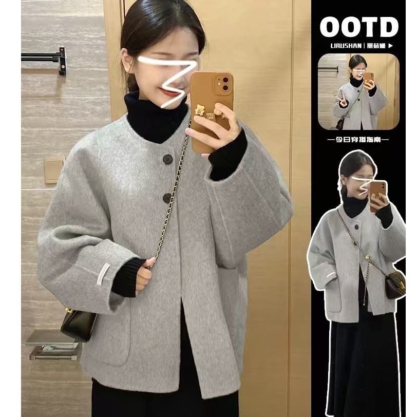 灰色短款纯色大衣女2024新款秋冬季高级感小个子英伦风灰色外套潮