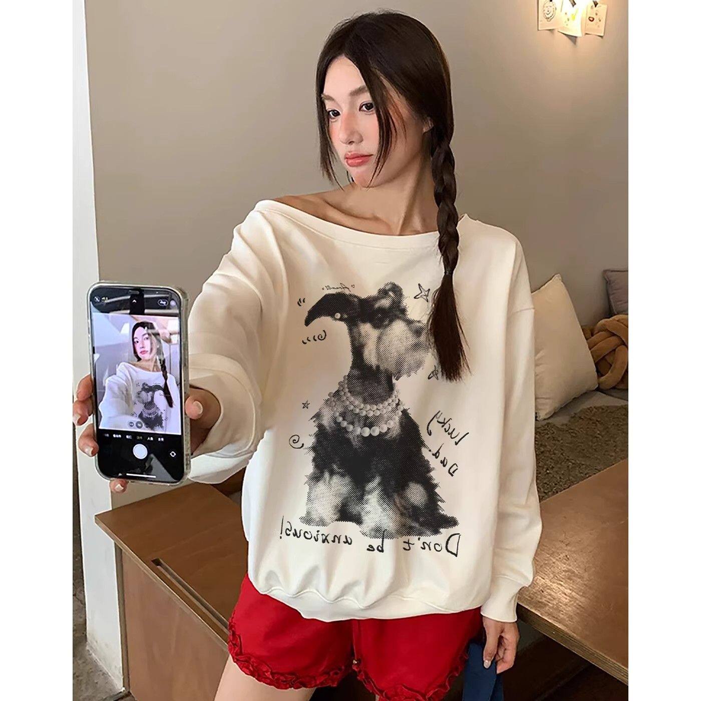 美式辣妹白色长袖修身短款T恤