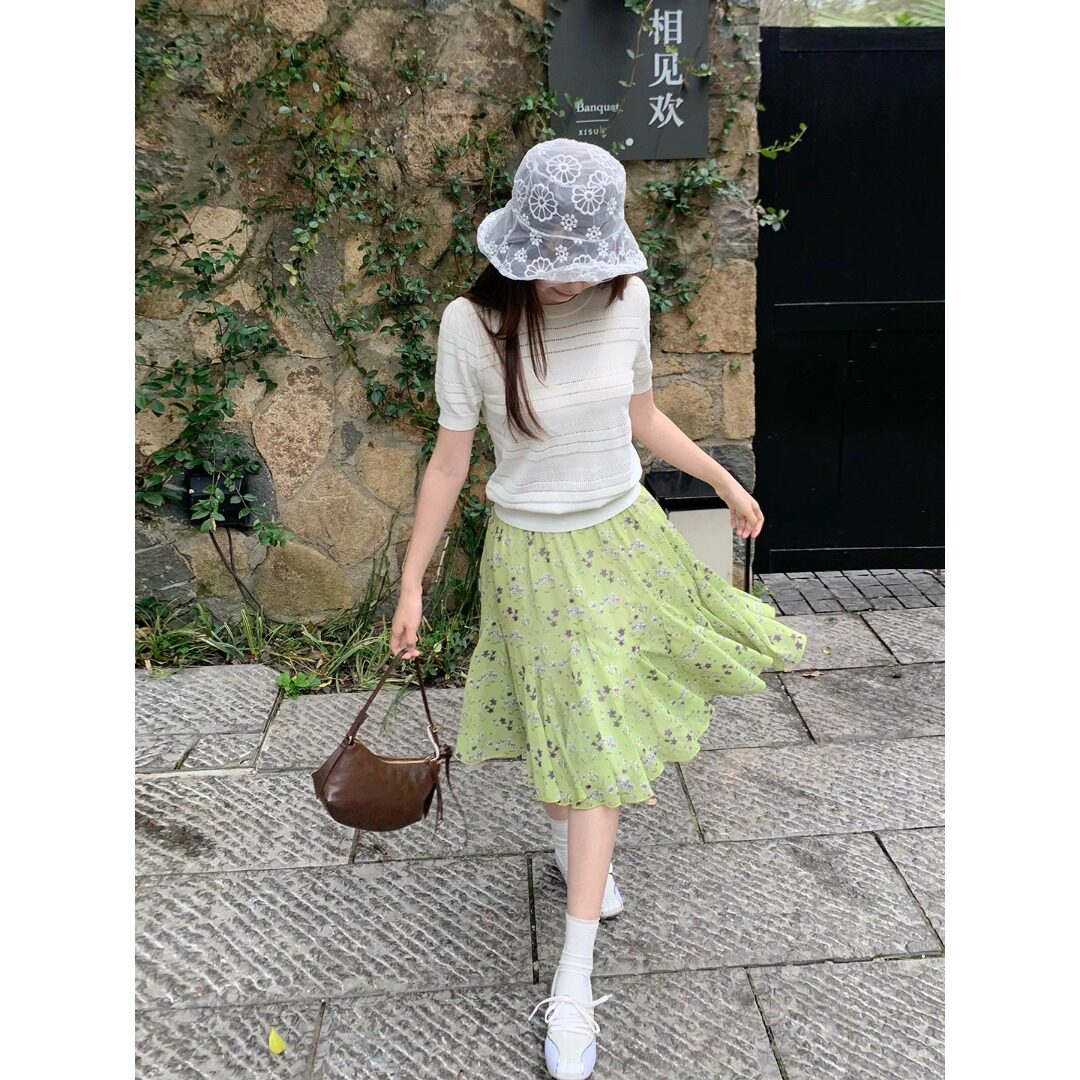 夏日度假感碎花百褶显瘦半身裙