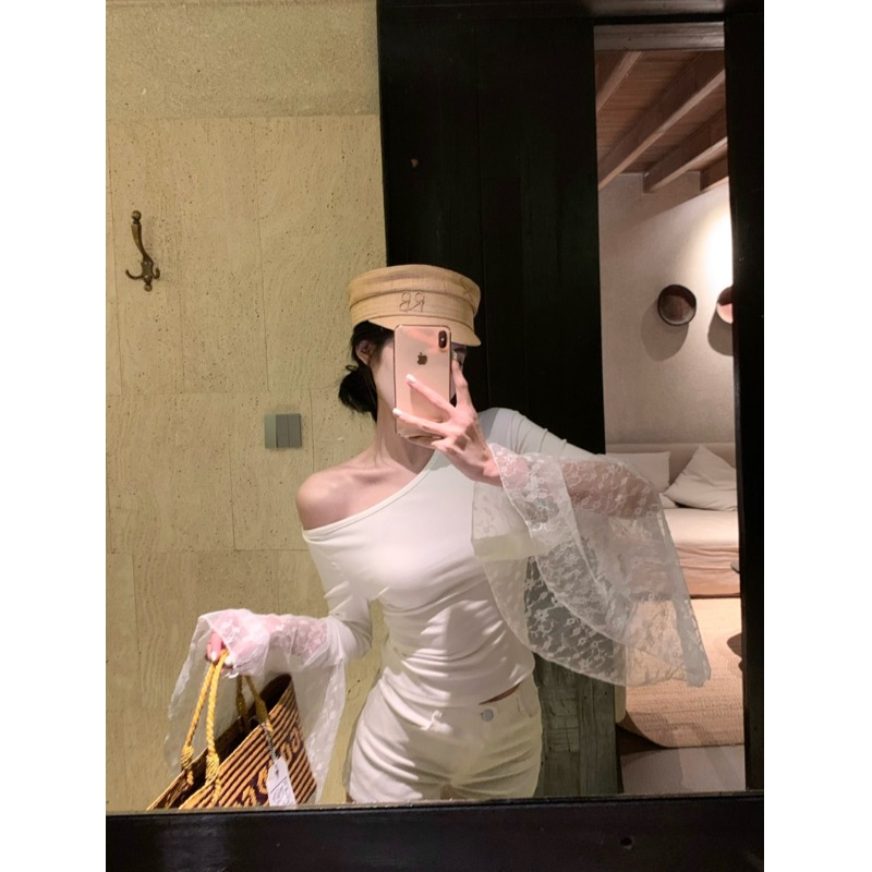 2025春季纯欲性感蕾丝扇形T恤