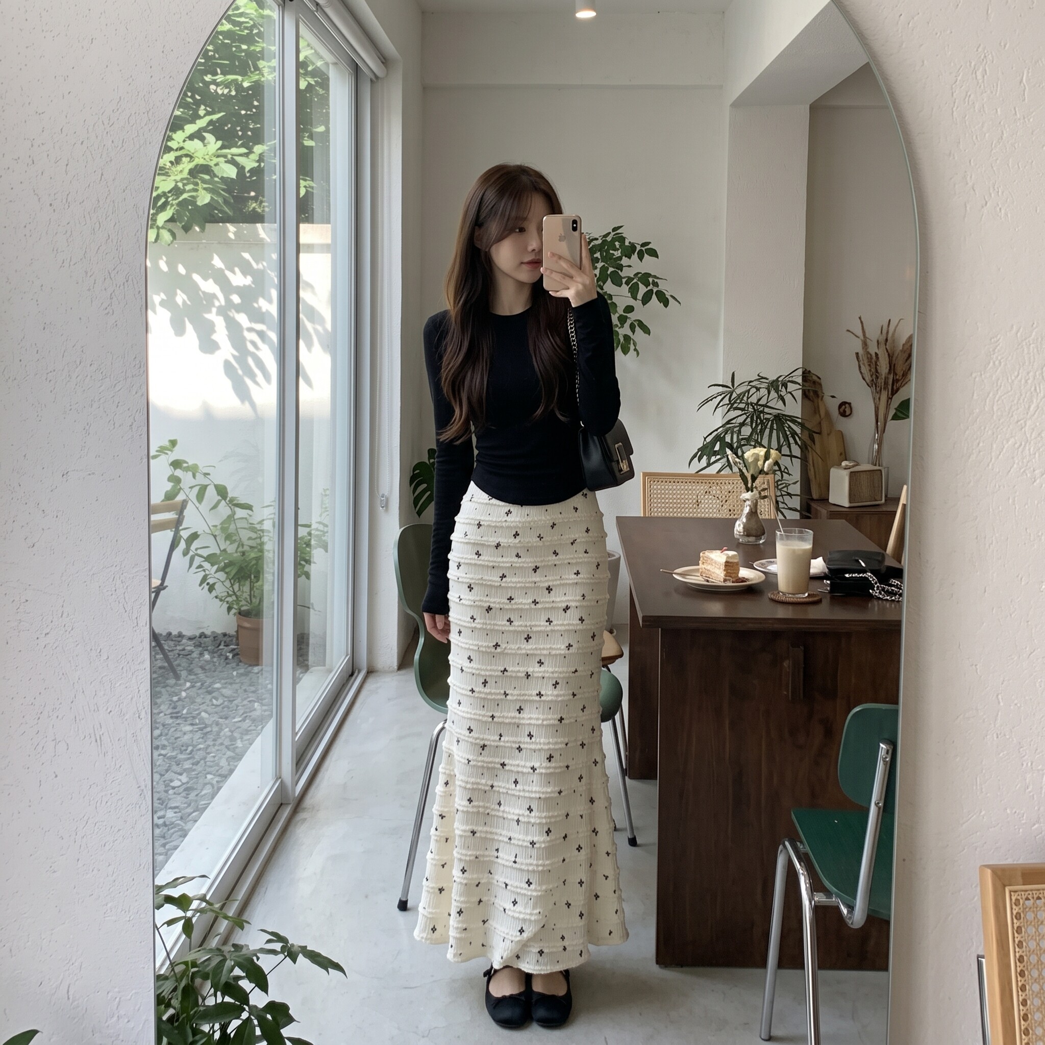 韩系减龄秋冬T恤碎花裙套装
