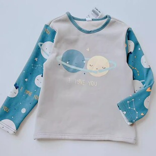 外单25年秋冬款男童中大童110-150加绒保暖卡通字母套头卫衣绒衫