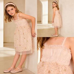 超美外单夏季新款女童4-12岁吊带亮片柔软可爱超仙公主连衣裙裙子