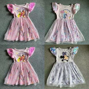 网纱连衣裙裙子 卡通公主史迪奇米妮亮片小飞袖 合集外单25夏季 新款
