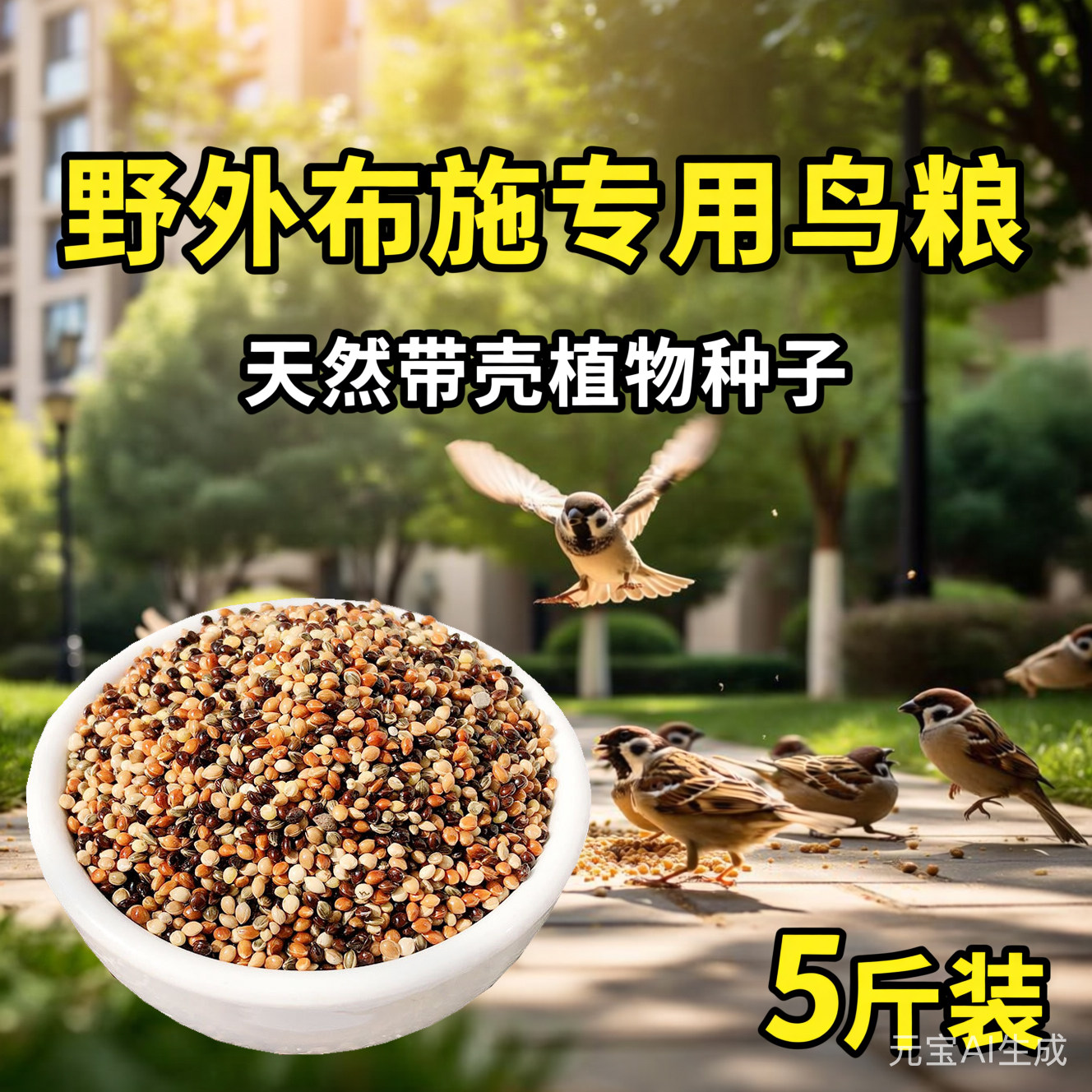 小型鸟粮野外布施鸟食带壳粮图片
