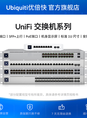 UniFi机架交换机PoE/PoE+企业级千兆2.5G万兆25G/RJ45/SFP28接入汇聚统一网管3层安静运行Ubiquiti优倍快UBNT